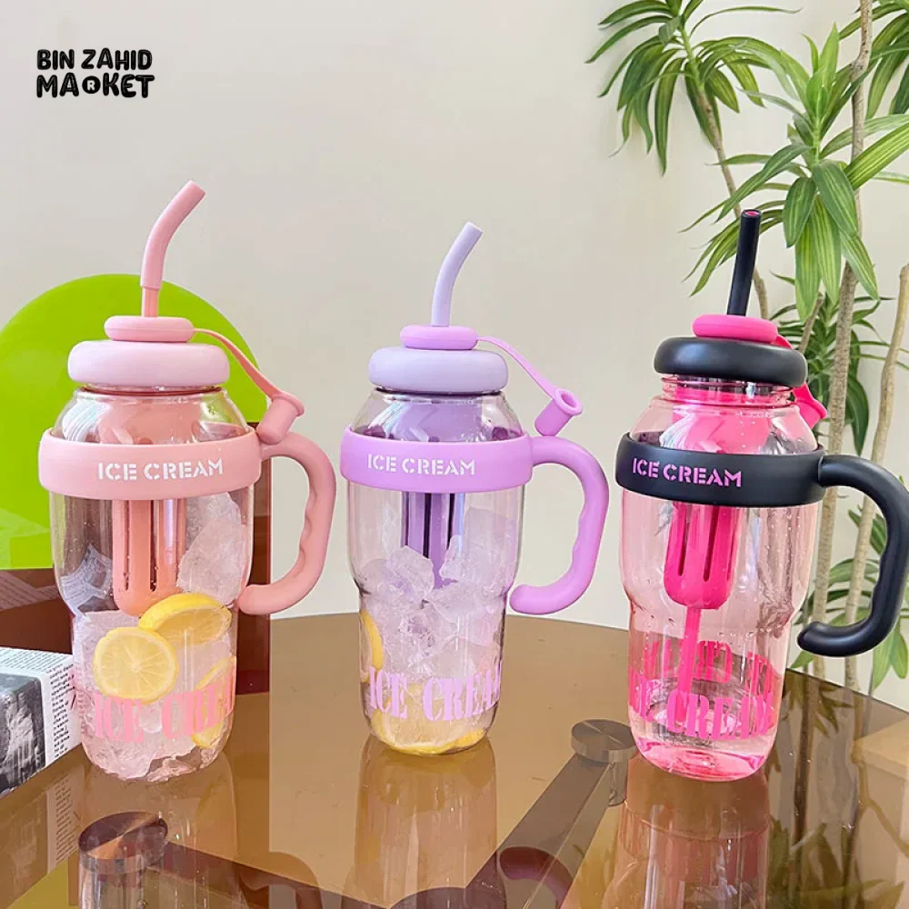 1200 ML PLASTIC WATER BOTTLE WITH LARGE CAPACITY CUTE PORTABLE KIDS PLASTIC CUP LEAK-PROOF WITH STRAW SPORTS WATER CUP FOR SUMMER - Image 2