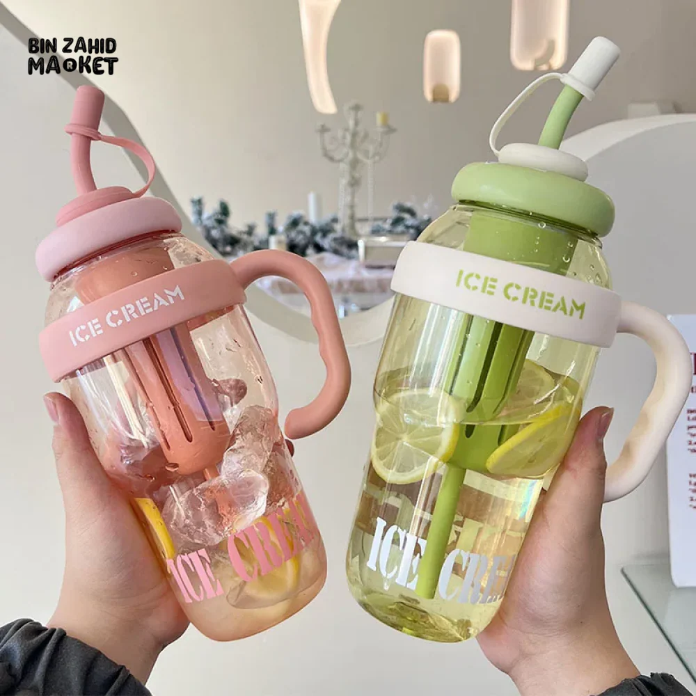 1200 ML PLASTIC WATER BOTTLE WITH LARGE CAPACITY CUTE PORTABLE KIDS PLASTIC CUP LEAK-PROOF WITH STRAW SPORTS WATER CUP FOR SUMMER - Image 5