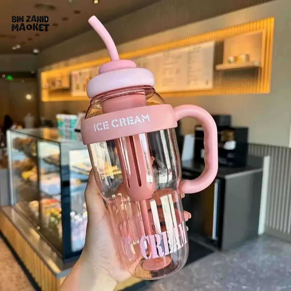 1200 ML PLASTIC WATER BOTTLE WITH LARGE CAPACITY CUTE PORTABLE KIDS PLASTIC CUP LEAK-PROOF WITH STRAW SPORTS WATER CUP FOR SUMMER - Image 6