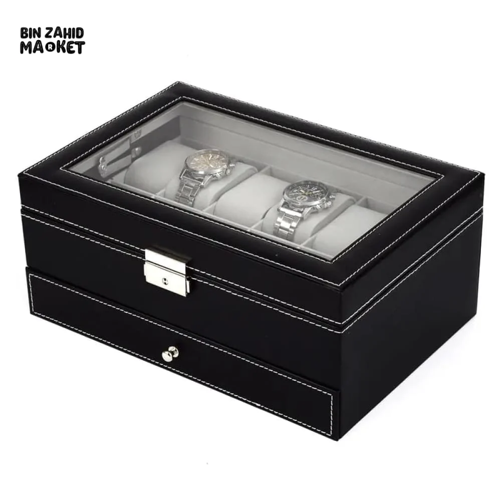 12X SLOTS DOUBLE LAYERS LEATHER WATCH STORAGE BOX - Image 5