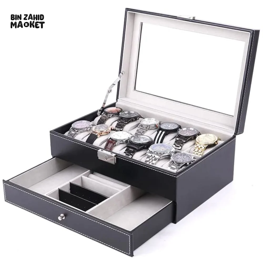 12X SLOTS DOUBLE LAYERS LEATHER WATCH STORAGE BOX - Image 6
