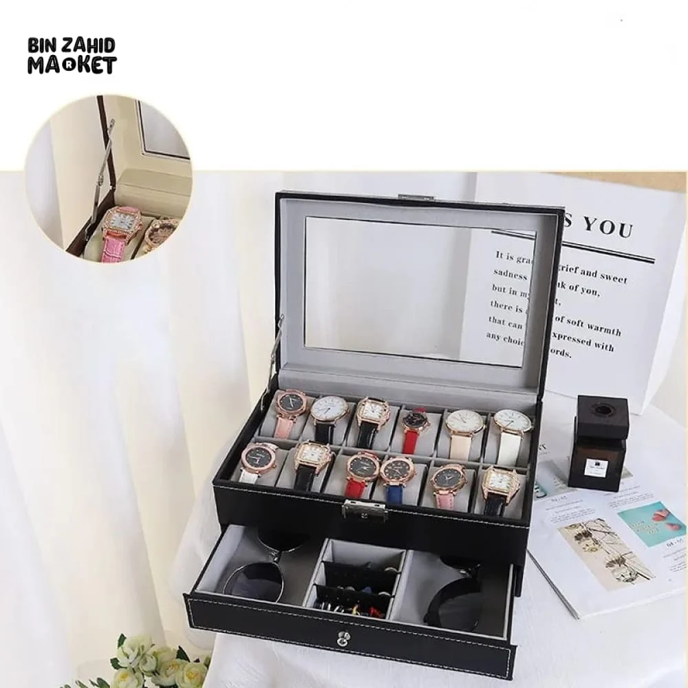 12X SLOTS DOUBLE LAYERS LEATHER WATCH STORAGE BOX - Image 7