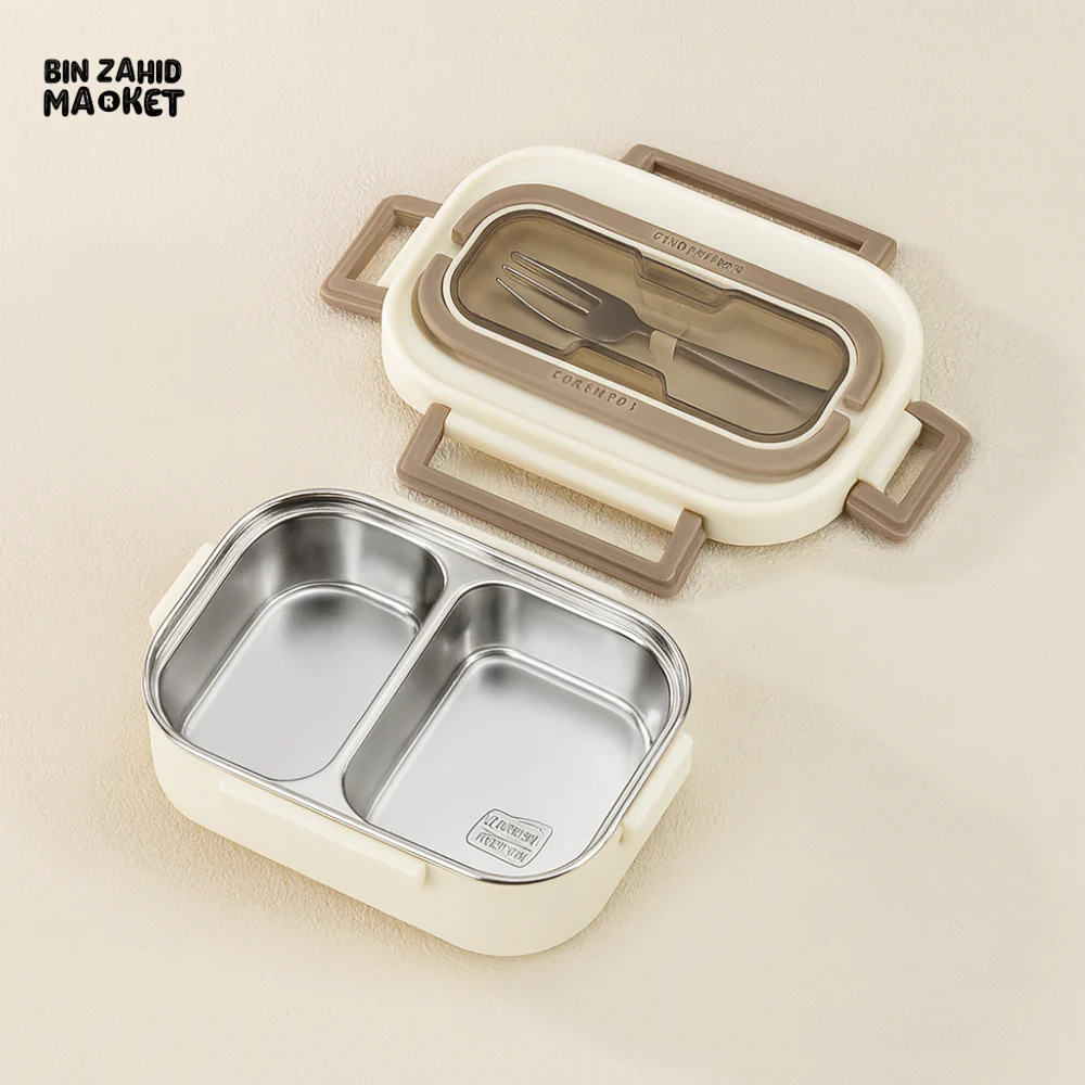 2-COMPARTMENT THERMAL LUNCH BOX WITH SPOON & FORK - Image 2