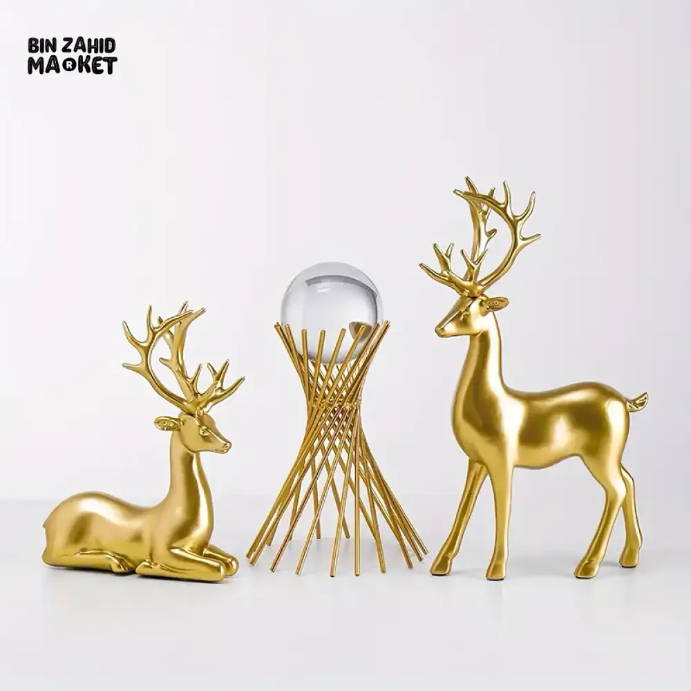 2 PIECE GOLDEN DEER FIGURINE SET – PERFECT DECOR FOR LIVING ROOM & BEDROOM - Image 2