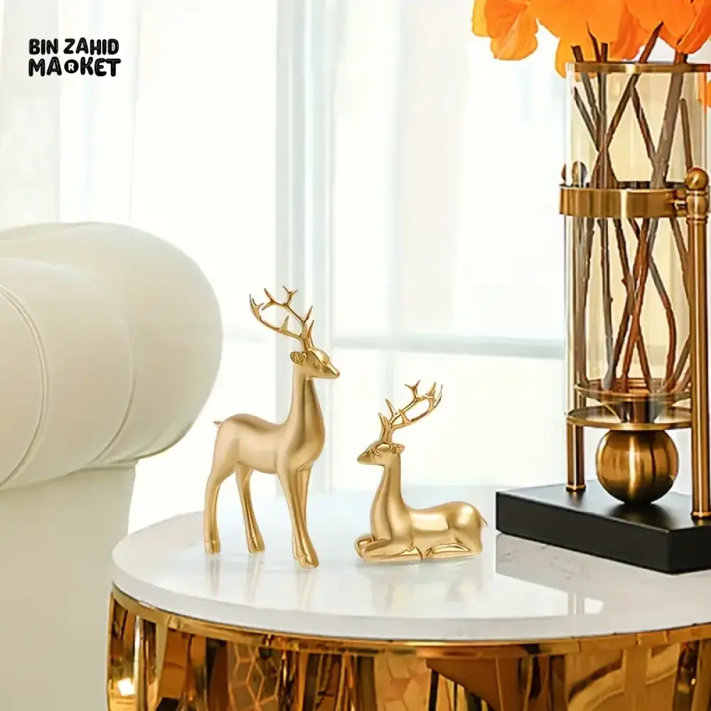 2 PIECE GOLDEN DEER FIGURINE SET – PERFECT DECOR FOR LIVING ROOM & BEDROOM - Image 3