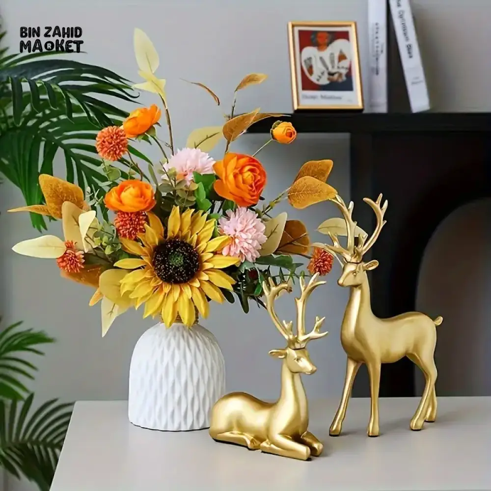 2 PIECE GOLDEN DEER FIGURINE SET – PERFECT DECOR FOR LIVING ROOM & BEDROOM - Image 4