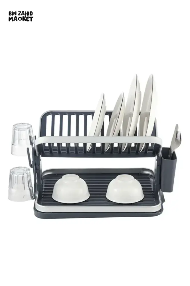 2-TIER FOLDABLE DISH DRYING RACK – SPACE-SAVING KITCHEN ORGANIZER WITH UTENSIL HOLDER - Image 2