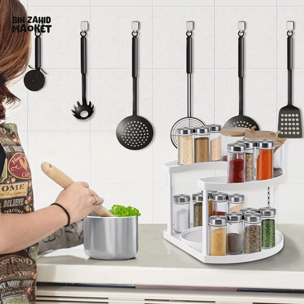 2-TIER SPICE RACK ORGANIZER – 360° ROTATABLE, HEIGHT-ADJUSTABLE DESIGN - Image 2