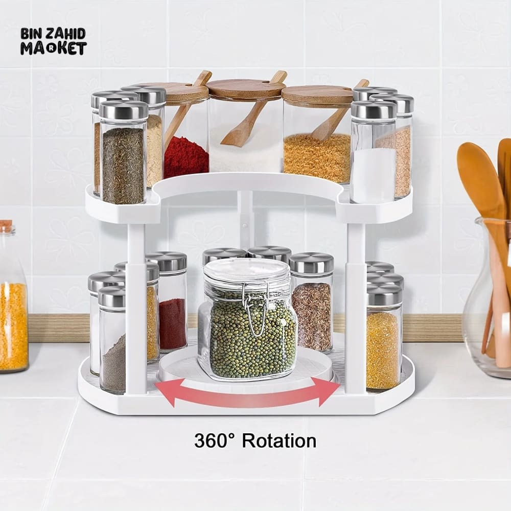 2-TIER SPICE RACK ORGANIZER – 360° ROTATABLE, HEIGHT-ADJUSTABLE DESIGN - Image 3