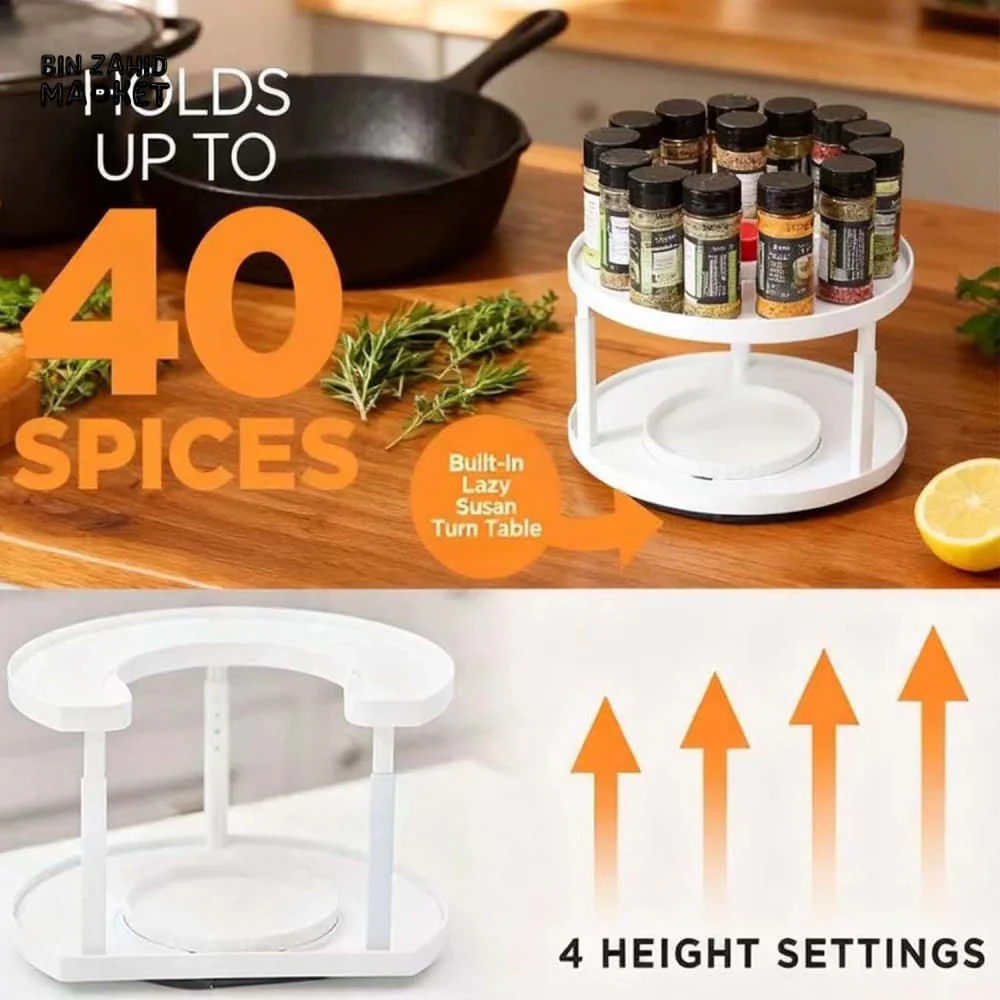 2-TIER SPICE RACK ORGANIZER – 360° ROTATABLE, HEIGHT-ADJUSTABLE DESIGN - Image 4