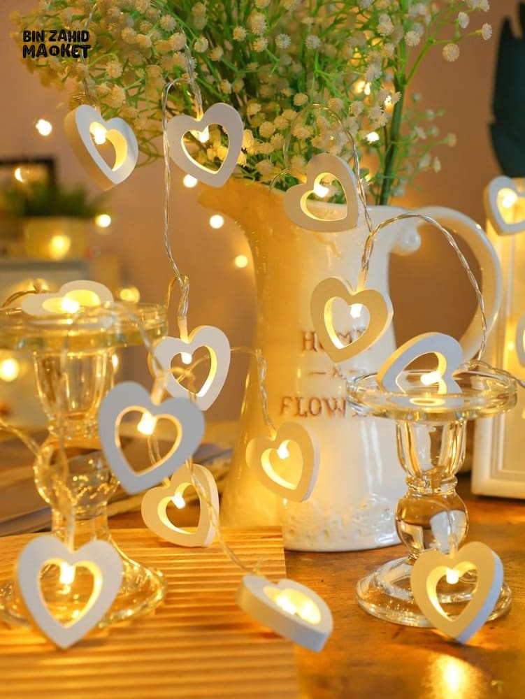 20 PIECES LED HEART SHAPED WOODEN STRING LIGHT - Image 2