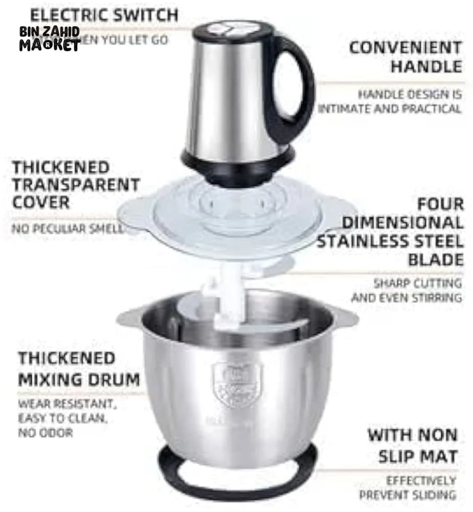 2L ELECTRIC MEAT GRINDER | STAINLESS STEEL FOOD PROCESSOR | HIGH-POWER CHOPPER FOR HOME USE - Image 3