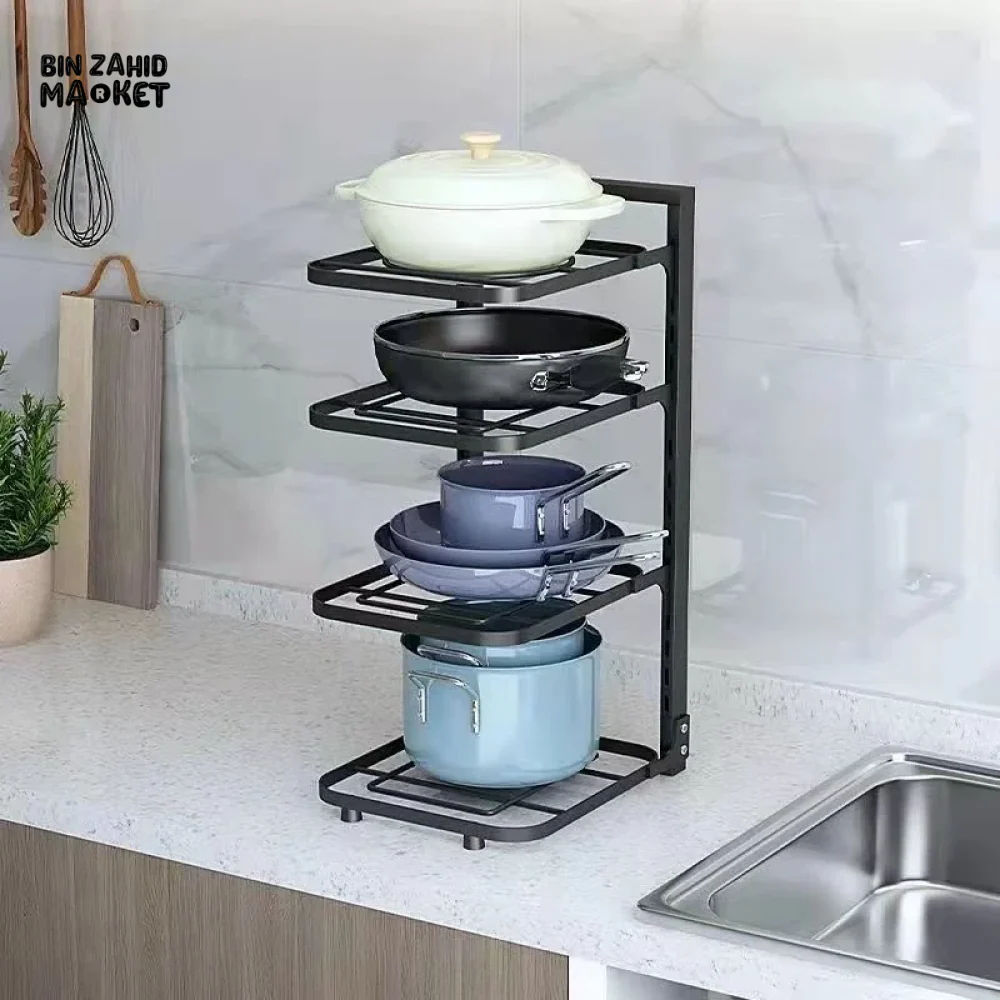 3-LAYER ADJUSTABLE POT RACK KITCHEN STORAGE ORGANIZER LID & PAN HOLDER - Image 2