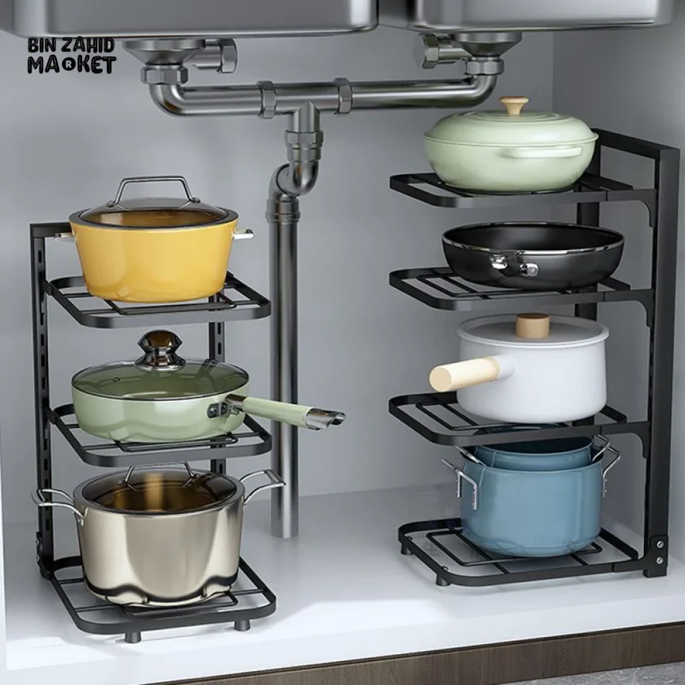 3-LAYER ADJUSTABLE POT RACK KITCHEN STORAGE ORGANIZER LID & PAN HOLDER - Image 4