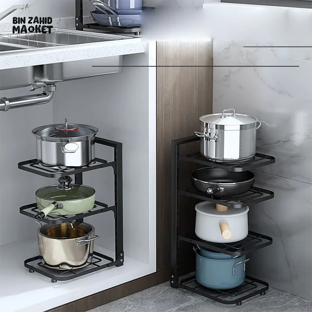 3-LAYER ADJUSTABLE POT RACK KITCHEN STORAGE ORGANIZER LID & PAN HOLDER - Image 5