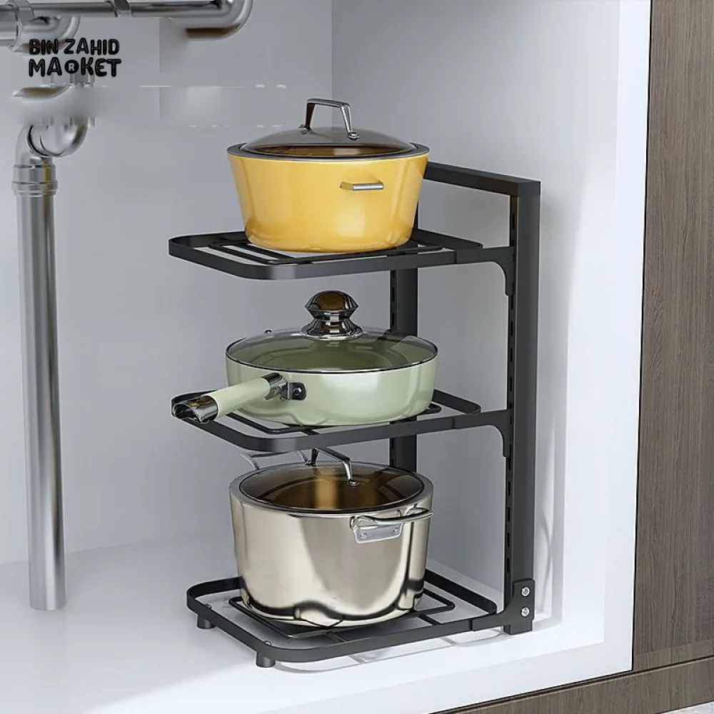 3-LAYER ADJUSTABLE POT RACK KITCHEN STORAGE ORGANIZER LID & PAN HOLDER - Image 7