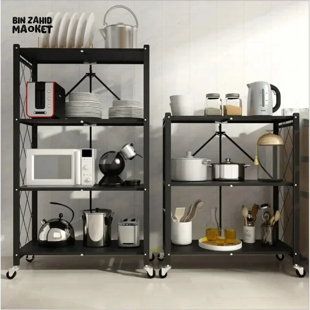 3 LAYER FOLDABLE METAL STORAGE SHELVES MULTIFUNCTIONAL KITCHEN LIVING ROOM RACK - Image 2