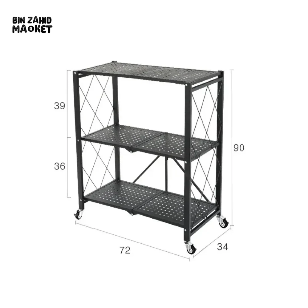 3 LAYER FOLDABLE METAL STORAGE SHELVES MULTIFUNCTIONAL KITCHEN LIVING ROOM RACK - Image 6