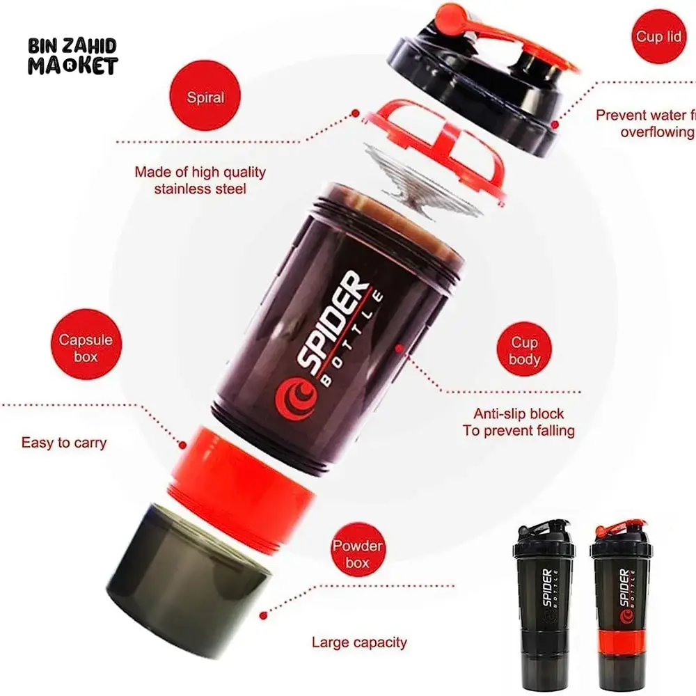 3-LAYER PROTEIN SHAKER BOTTLE – POWDER STORAGE MIXING CUP FOR GYM - Image 2