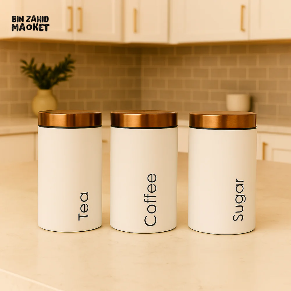 3 PCS MATTE WHITE METAL KITCHEN STORAGE CANISTERS