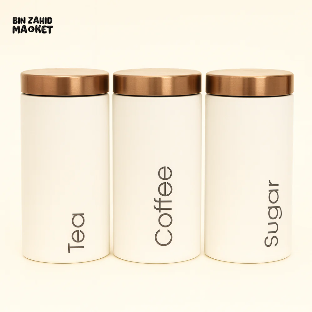 3 PCS MATTE WHITE METAL KITCHEN STORAGE CANISTERS - Image 2