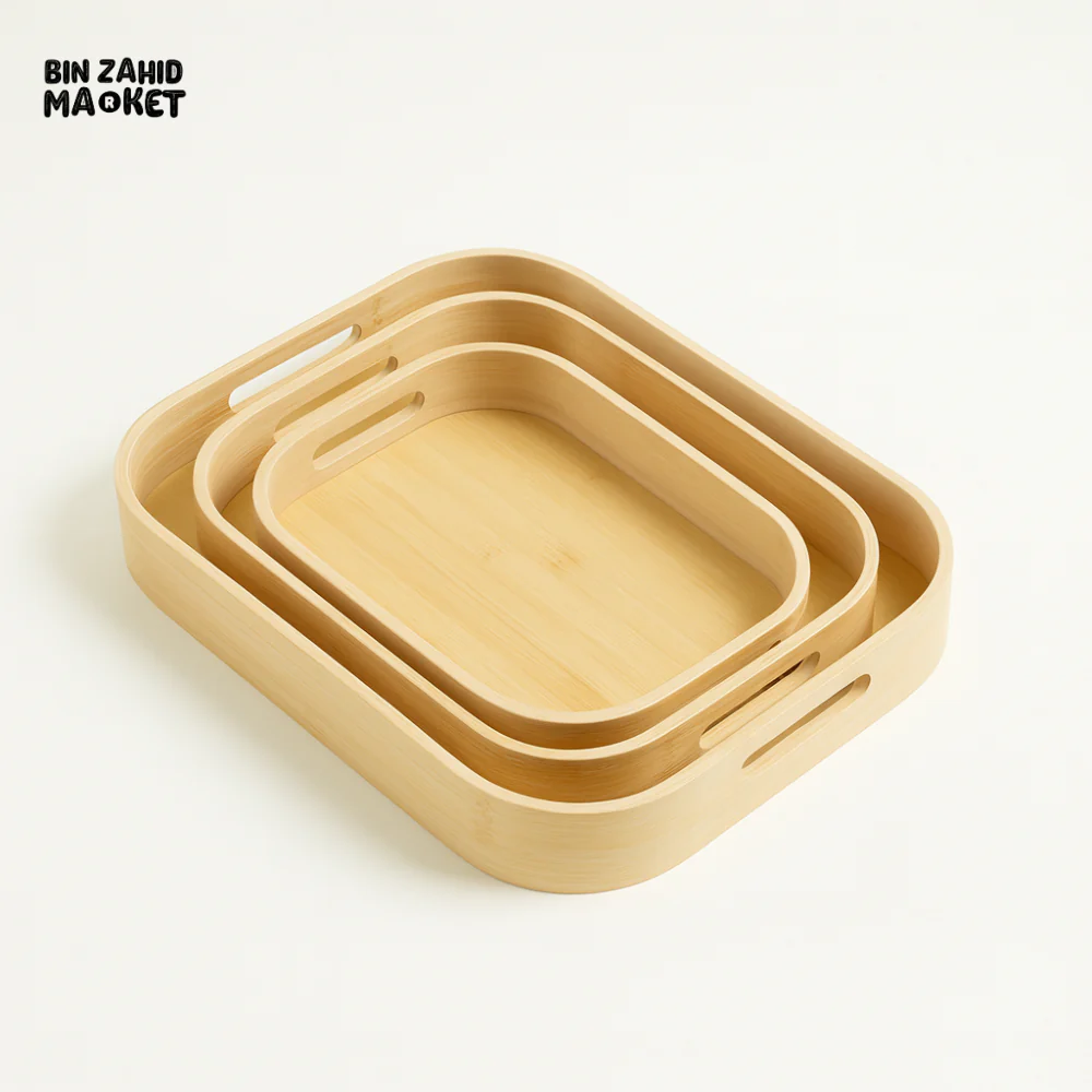 3-PIECE BAMBOO SERVING TRAY SET - Image 2