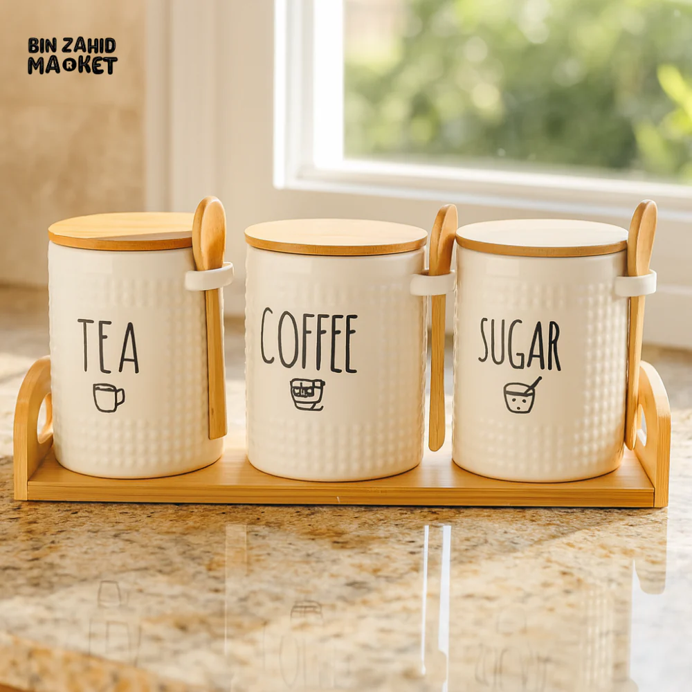 3-PIECE CERAMIC JAR SET WITH SPOON
