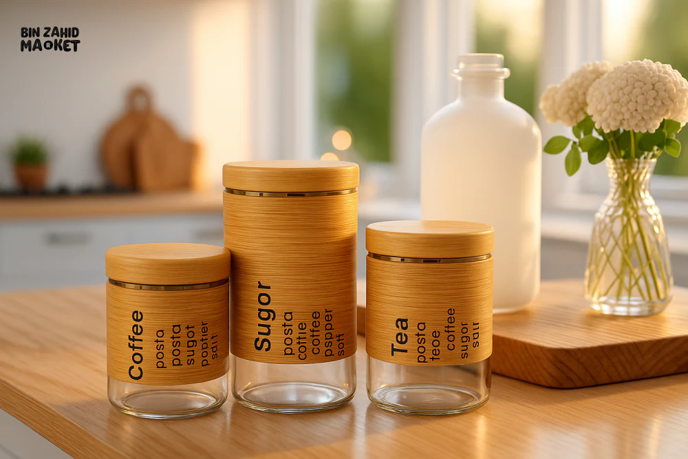 3 PIECES GRAIN STORAGE TANK SET – AIRTIGHT ROUND TRANSPARENT GLASS CONTAINERS SEALED FOOD STORAGE JARS & TEA CADDY FOR KITCHEN SUPPLIES - Image 2