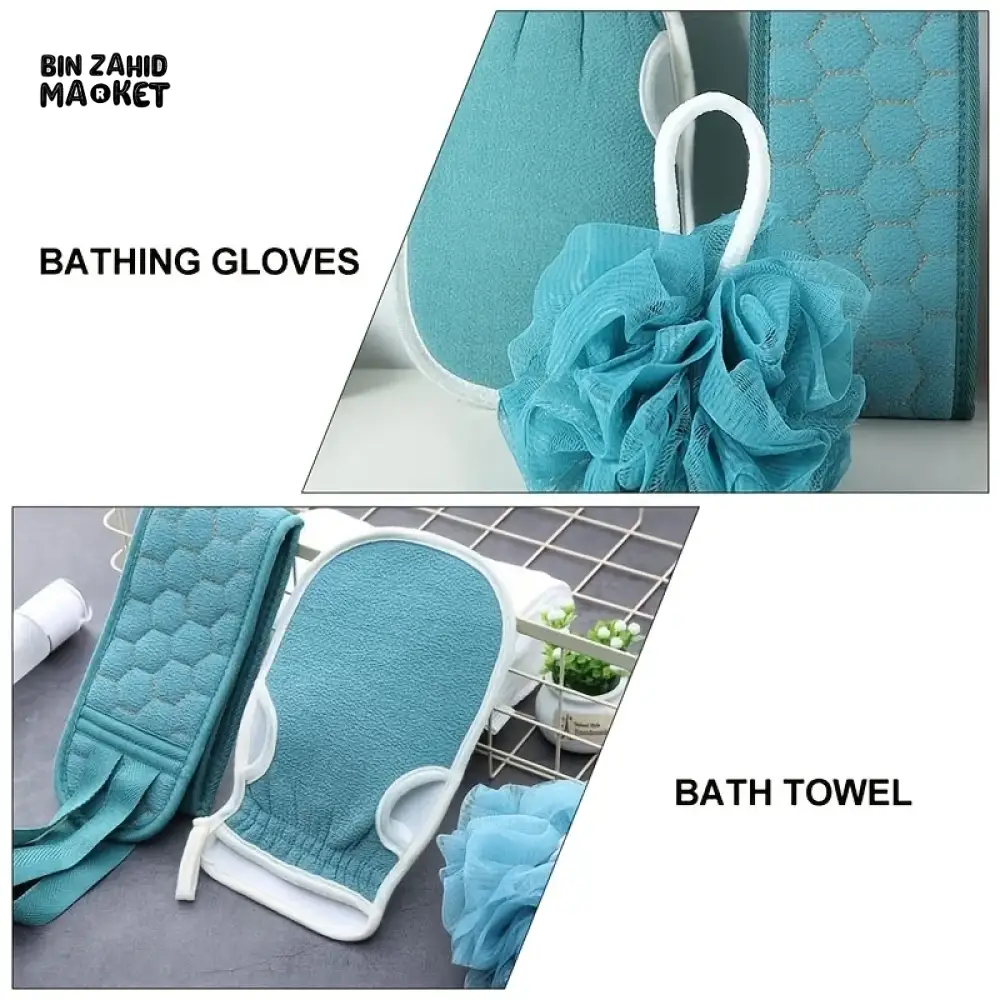 3 PIECES SET – BATH SCRUB BACK BELT BODY WASH TOWEL & SPA GLOVE FOR FULL BODY CLEANSE - Image 4