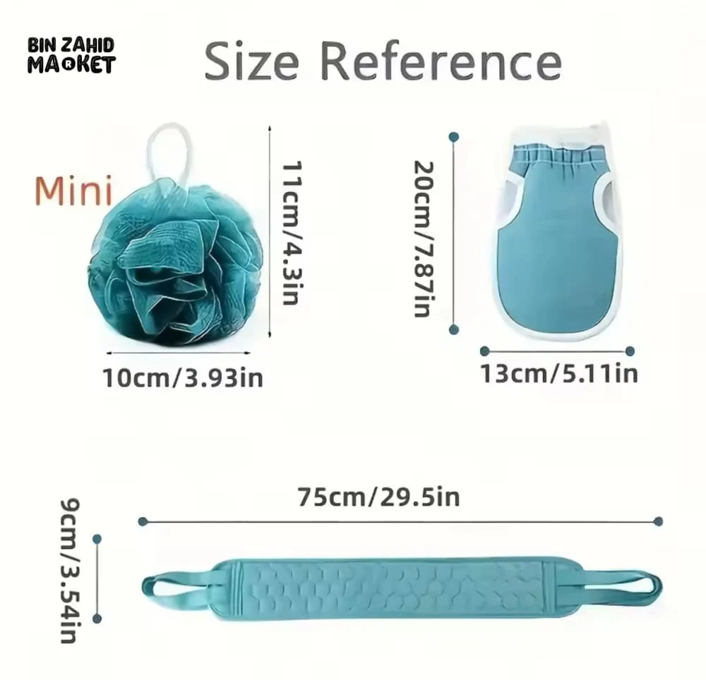 3 PIECES SET – BATH SCRUB BACK BELT BODY WASH TOWEL & SPA GLOVE FOR FULL BODY CLEANSE - Image 7