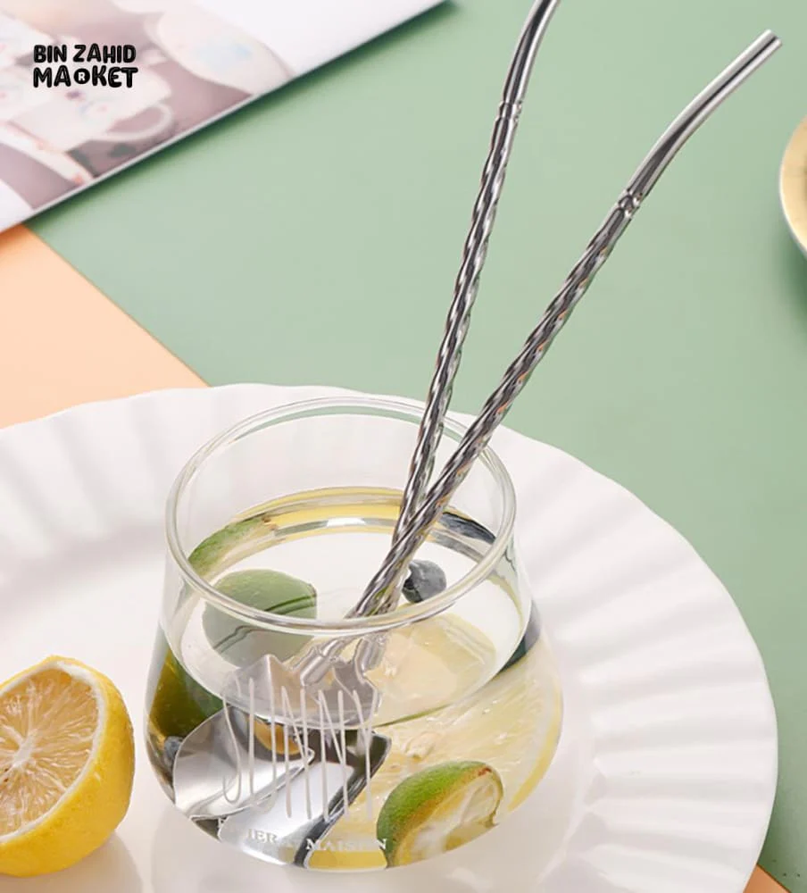 3 PIECES SET REUSABLE STEEL SPOON STRAW - Image 2