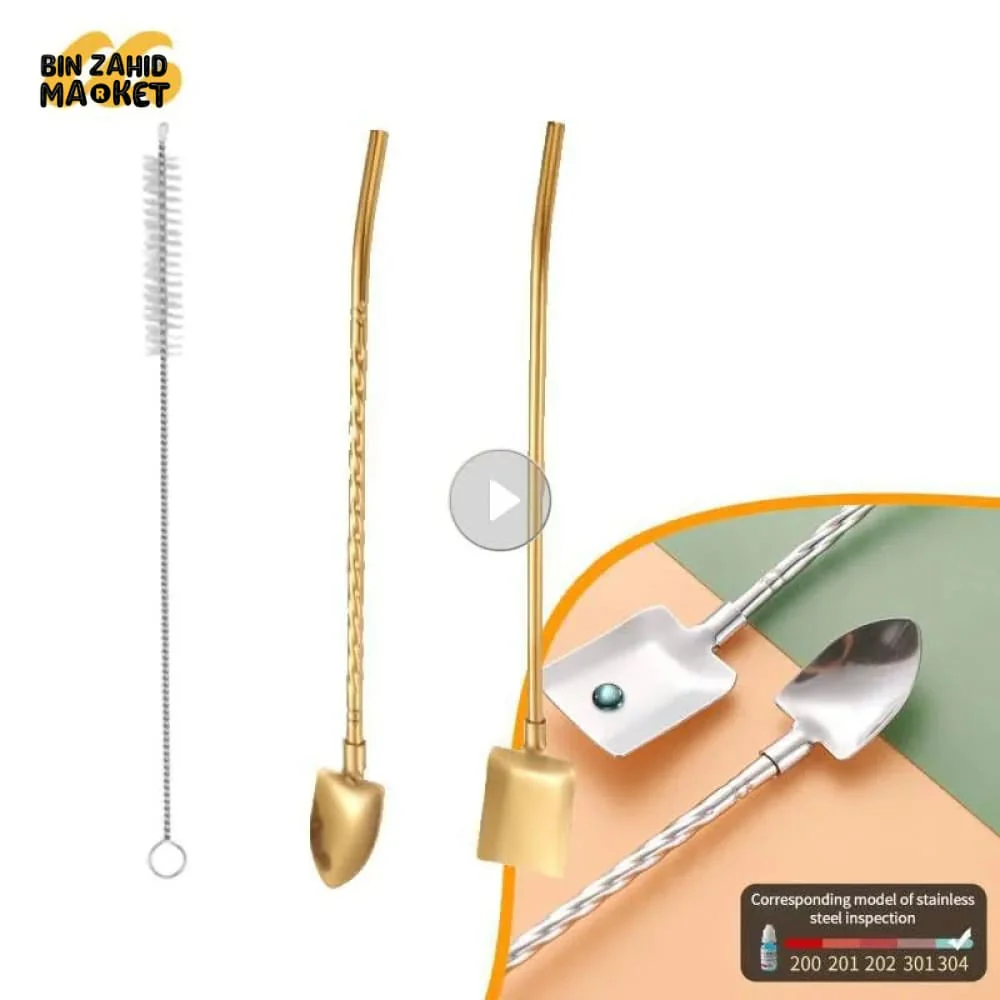 3 PIECES SET REUSABLE STEEL SPOON STRAW - Image 4