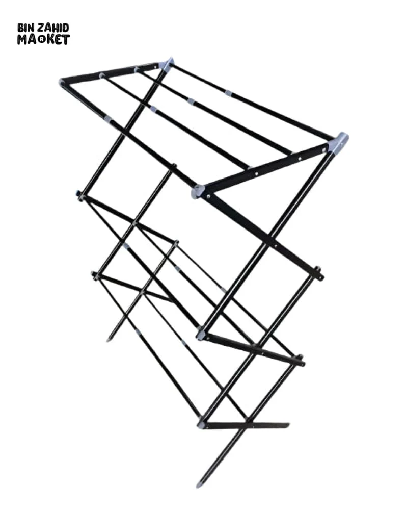 3 TIER EXTENDABLE CLOTHES DRYING RACK WITH WASHING LINE & TOWEL HOLDER – COMPACT & SPACE-SAVING DESIGN – BLACK - Image 4