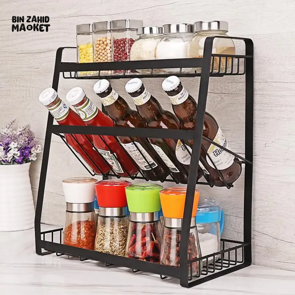 3 TIER SPICE RACK KITCHEN STORAGE SHELF METAL WITH GUARDRAIL - Image 4