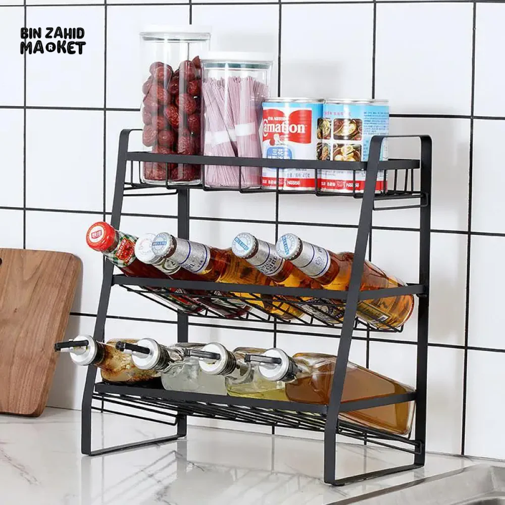 3 TIER SPICE RACK KITCHEN STORAGE SHELF METAL WITH GUARDRAIL - Image 5