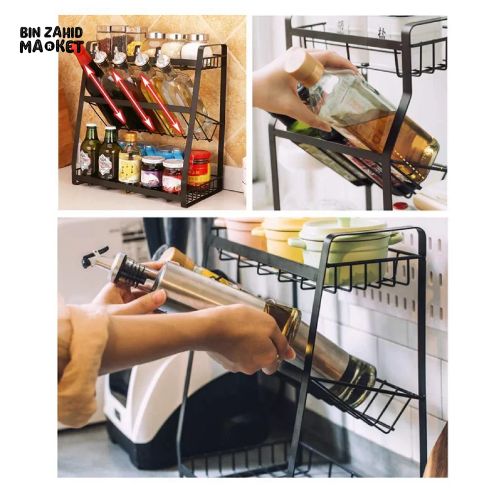 3 TIER SPICE RACK KITCHEN STORAGE SHELF METAL WITH GUARDRAIL - Image 6