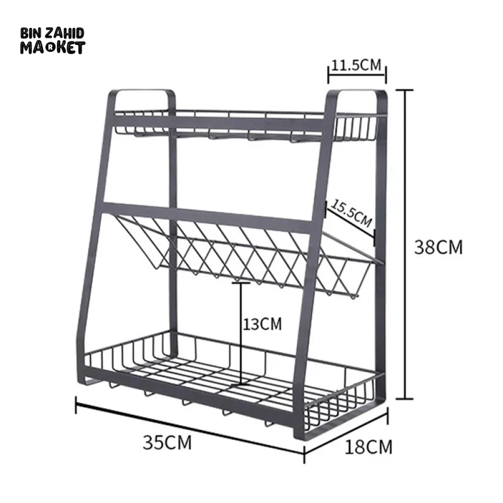 3 TIER SPICE RACK KITCHEN STORAGE SHELF METAL WITH GUARDRAIL - Image 8