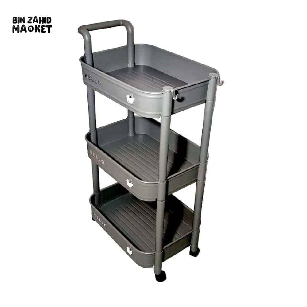3-TIER UTILITY PLASTIC ROLLING CART ORGANRIZE KITCHEN BATHROOM & OFFICE STORAGE RACK - GREY - Image 5