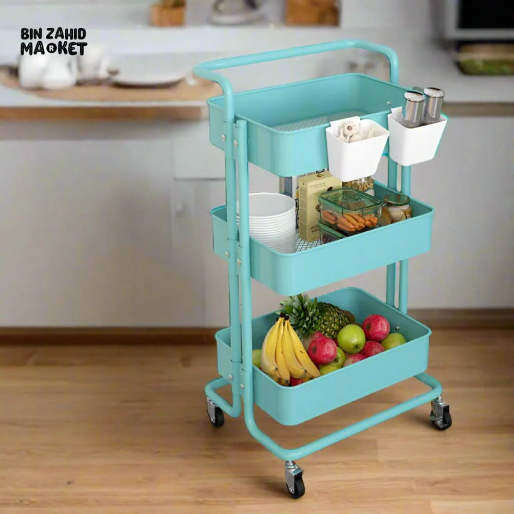 3-TIERS METAL TROLLEY CART WITH WHEELS - Image 11