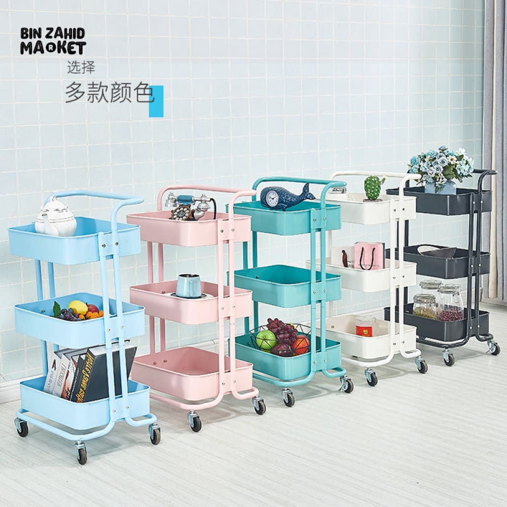3-TIERS METAL TROLLEY CART WITH WHEELS - Image 2