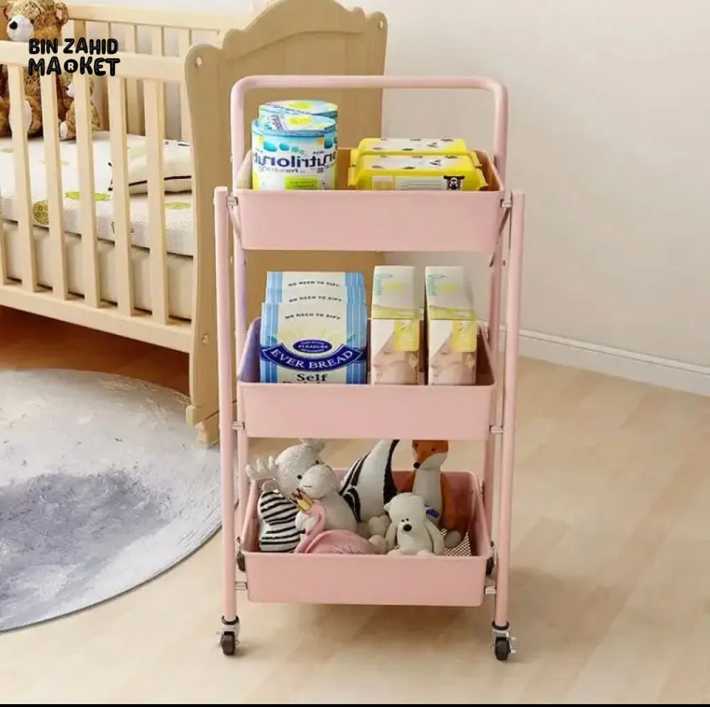 3-TIERS METAL TROLLEY CART WITH WHEELS - Image 3