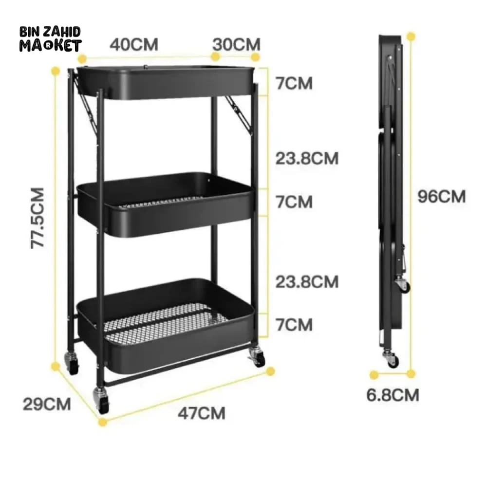 3-TIERS METAL TROLLEY CART WITH WHEELS - Image 8