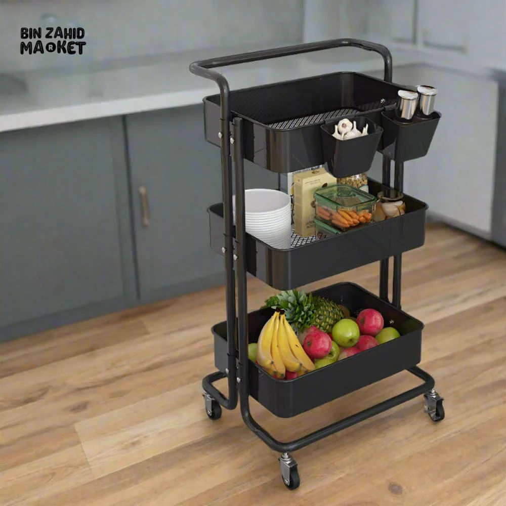 3-TIERS METAL TROLLEY CART WITH WHEELS - Image 9