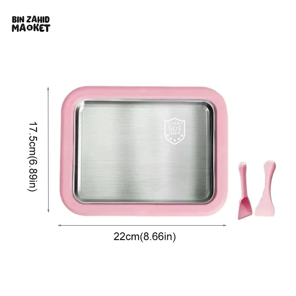 304 STAINLESS STEEL ICE CREAM ROLL MACHINE WITH SCOOP – RECTANGULAR DEEPENED COLD PLATE SORBET MAKER FOR HOME - Image 12