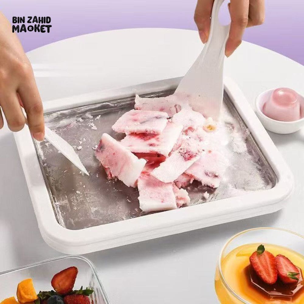 304 STAINLESS STEEL ICE CREAM ROLL MACHINE WITH SCOOP – RECTANGULAR DEEPENED COLD PLATE SORBET MAKER FOR HOME - Image 3
