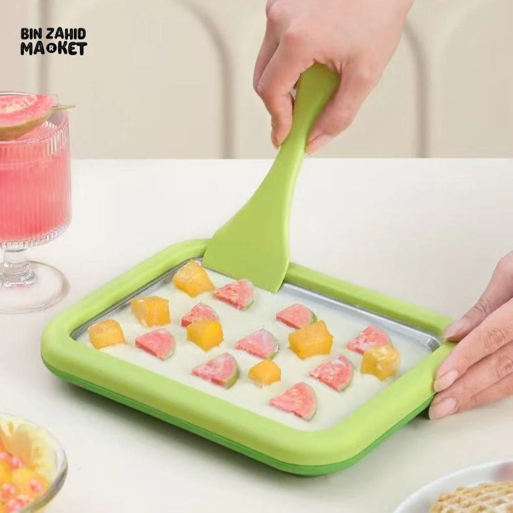 304 STAINLESS STEEL ICE CREAM ROLL MACHINE WITH SCOOP – RECTANGULAR DEEPENED COLD PLATE SORBET MAKER FOR HOME - Image 9