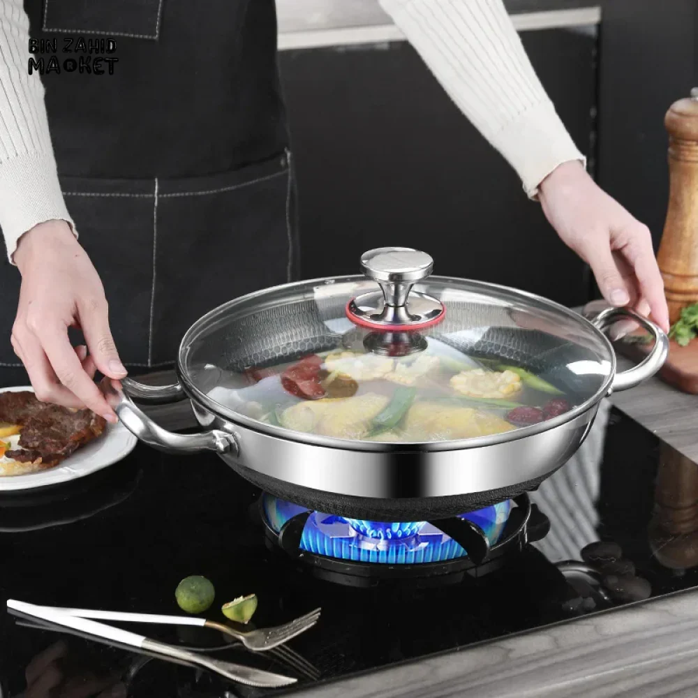 304 STAINLESS STEEL NON-STICK FRYING PAN – 28CM FOOD-GRADE HONEYCOMB WOK COMPATIBLE WITH GAS STOVE & GENERAL COOKING USE - Image 2