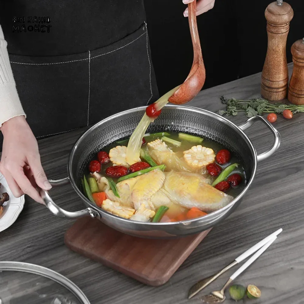304 STAINLESS STEEL NON-STICK FRYING PAN – 28CM FOOD-GRADE HONEYCOMB WOK COMPATIBLE WITH GAS STOVE & GENERAL COOKING USE - Image 3