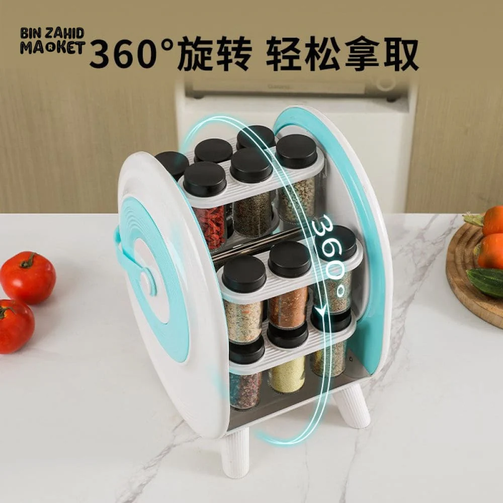 360° REVOLVING SPICE RACK ORGANIZER – 18 GLASS JAR KITCHEN STORAGE CAROUSEL - Image 3