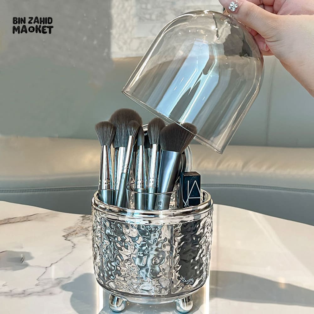 360° ROTATING DUSTPROOF MAKEUP BRUSH HOLDER – LUXURY DOME COSMETIC ORGANIZER WITH METALLIC BASE FOR VANITY & DRESSING TABLE - Image 2